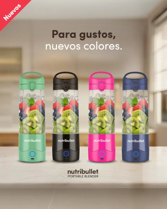 El color también dice quién eres 💅 Elige la nutribullet Portable que va contigo y consíguela en tu punto de venta favorito: ⁣
⁣
💚 Light Green 🖤 Black 🩷 Bright Pink 💙 Navy Blue ⁣
⁣
🛒 Encuéntrala en Amazon, Mercado Libre o nutribulletmexico.com⁣