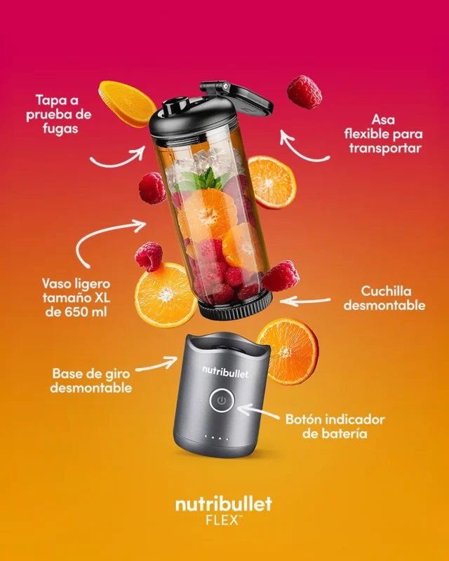 La nueva nutribullet®️ Flex es más ligera, potente y diseñada para adaptarse a tu vida en movimiento. Con base desmontable y cuchillas fáciles de lavar, te acompaña a donde vayas.

Tu estilo, tu energía, tu nutribullet®️ Flex 🌈