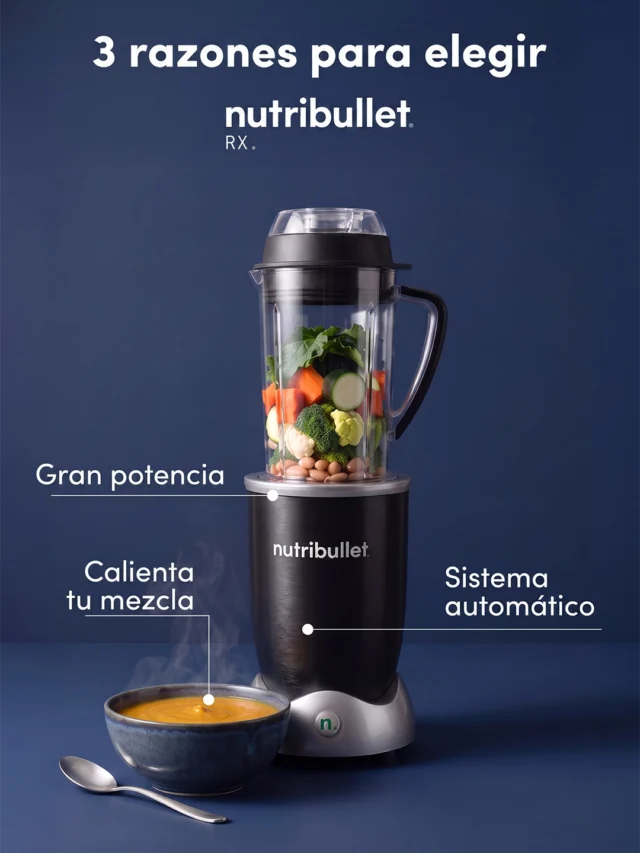 Extracción de máxima potencia que aprovechará el 100% de tus ingredientes para hacer tus alimentos súper saludables y a la temperatura perfecta para servir, mezclas y calientas con un botón, solo con tu nutribullet® RX.⁣
⁣
Recuerda meter tus ingredientes a temperatura ambiente y la nutribullet® RX los calentará gradualmente hasta alcanzar los 65 °C.⁣