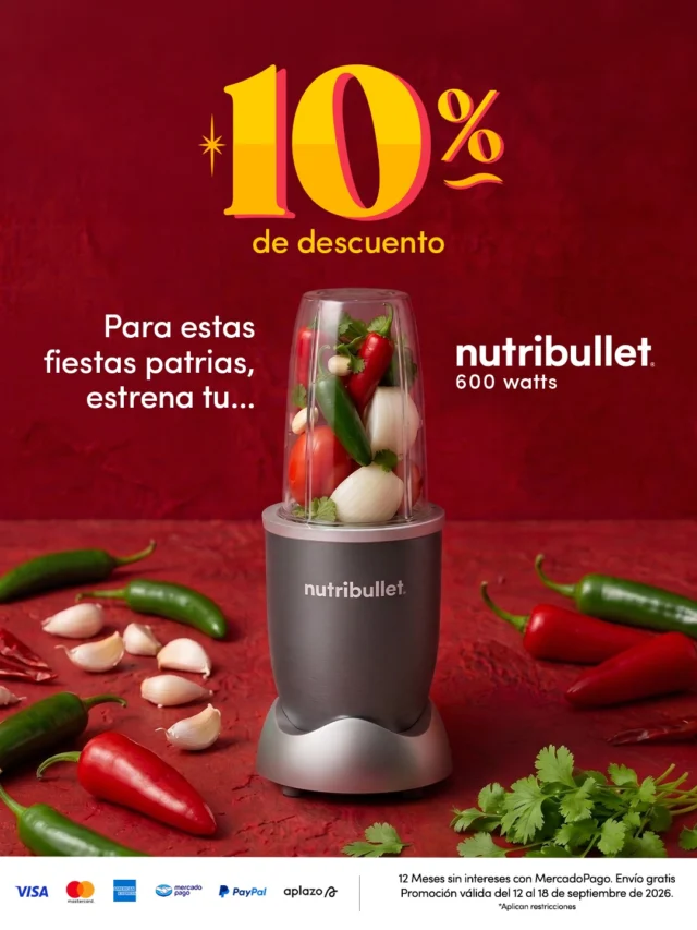 Estas fiestas patrias, prepara tus salsas y platillos favoritos con la consistencia perfecta. 🇲🇽⁣
⁣
Con tu nutribullet® 600W transforma ingredientes en salsas deliciosas en menos de 60 segundos. ⁣
⁣
Aprovecha un 10% de descuento del 12 al 18 de septiembre de 2026. ⁣
Aplican términos y condiciones.⁣