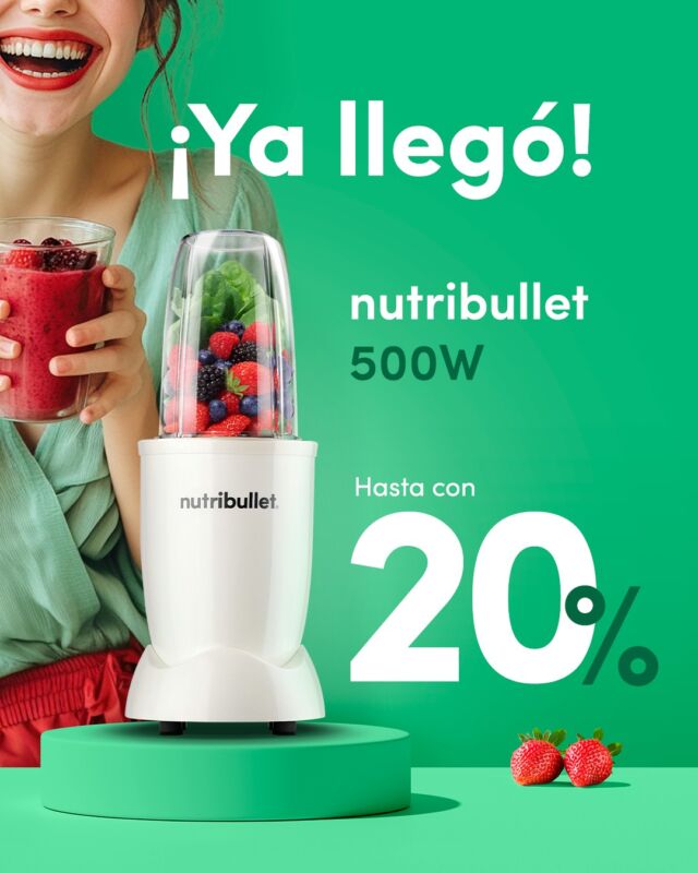 Tú eliges los ingredientes, la nutribullet 500W hace el resto. 🌟🍓🍏✅500 vatios de potencia.✅Cuchilla extractora de acero inoxidable✅Mezcla y bebe del mismo vaso “to-go” (libre de BPA’s).Obtén la tuya 👉🏻 Link en Bio.